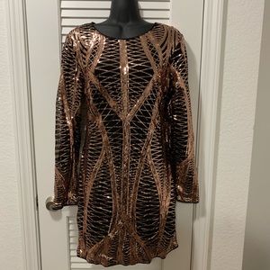 Black and Rose Gold Sequin Bodycon Dress Size L